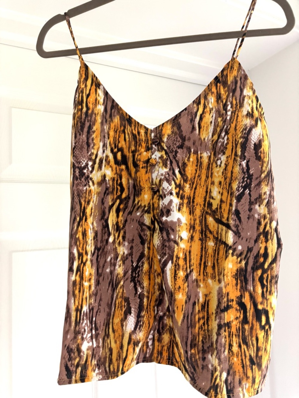 NWT Umgee Yellow Brown Print Spaghetti-Strap Cami